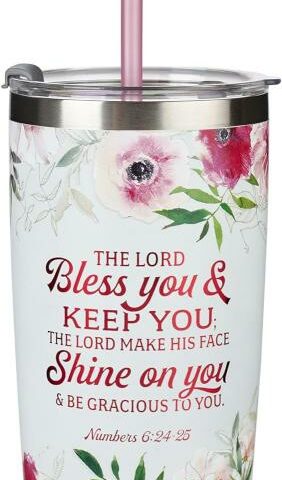 1220000323049 Bless You And Keep You Floral Stainless Steel Travel Tumbler With Straw Num