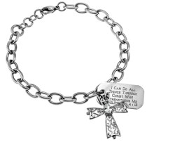 999137003124 Chunky With Philagree CZ Cross Philippians 4:13 (Bracelet/Wristband)